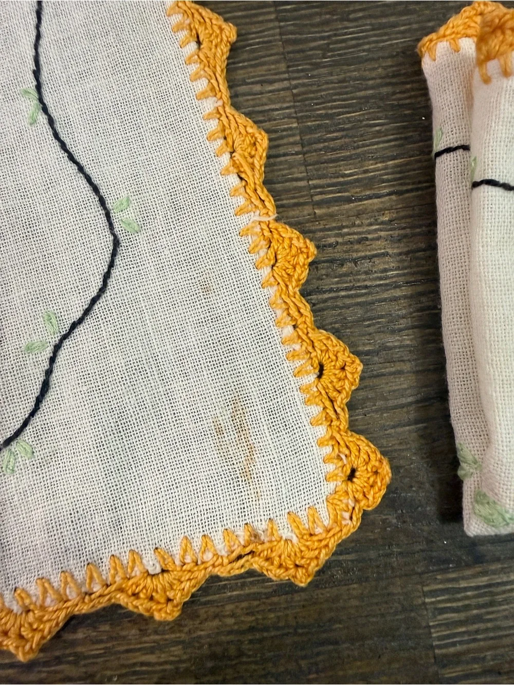Hand-Embroidered Yellow Floral Linen Small Placemats - Set of 2